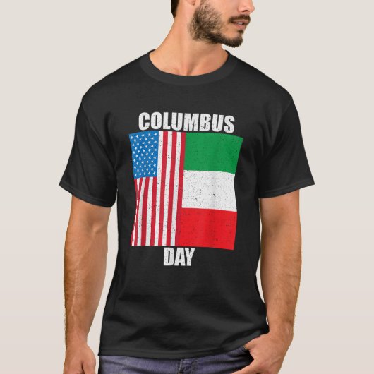 コロンバスデイ愛国的なアメリカ国旗のアメリカのディスコ Tシャツ (正面)