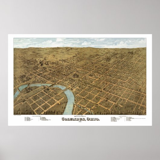 コロンバス， OHパノラママップ – 1872 ポスター (正面)