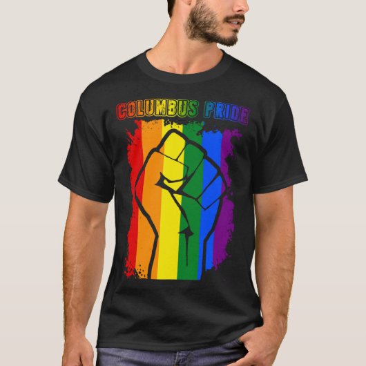 コロンバスLGBTプライド月間LGBTQレインボーフラッグ Tシャツ (正面)