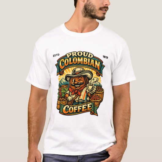 コロンビアのコーヒーに誇りを持とう Tシャツ (正面)