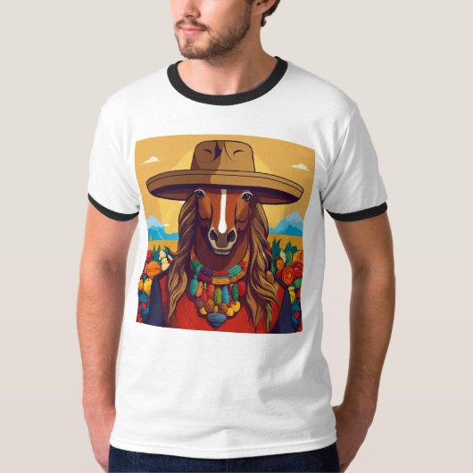 コロンビアのコーヒー伝統カラフル:漫画デザイン Tシャツ (正面)