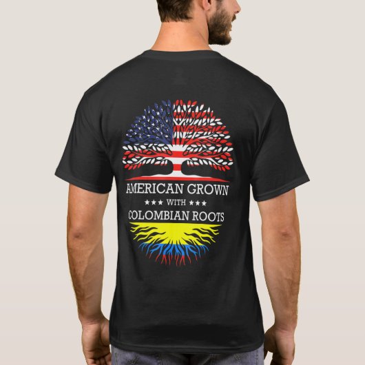 コロンビアのルーツUsa国旗で育ったアメリカ人 Tシャツ (裏面)