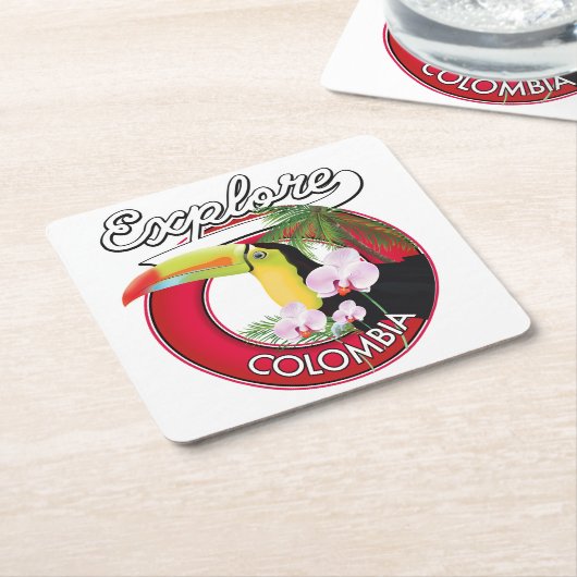 コロンビアのレトロロゴを探索する スクエアペーパーコースター (アングル)