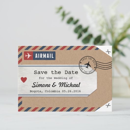 コロンビアの地図の航空郵便の荷物のラベルの保存日付 セーブザデート (スタンド正面)