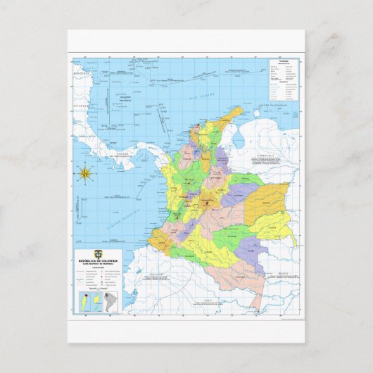 コロンビアの地図 ポストカード (正面)