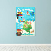 コロンビアの漫画の地図 キャンバスプリント (インサイチュ (ウッドフロア))