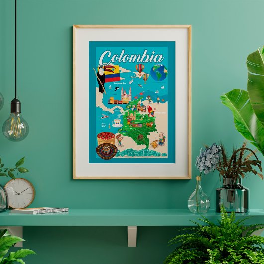 コロンビアの漫画の地図 ポスター