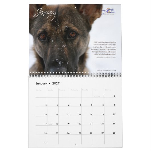 コロンビアの犬のスポーツの一般的な2010匹の犬のカレンダー カレンダー (1月 2027)