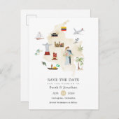 コロンビアの目的地ウェディングの水彩地図 案内ポストカード (正面/裏面)