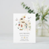 コロンビアの目的地ウェディングの水彩地図 案内ポストカード (スタンド正面)