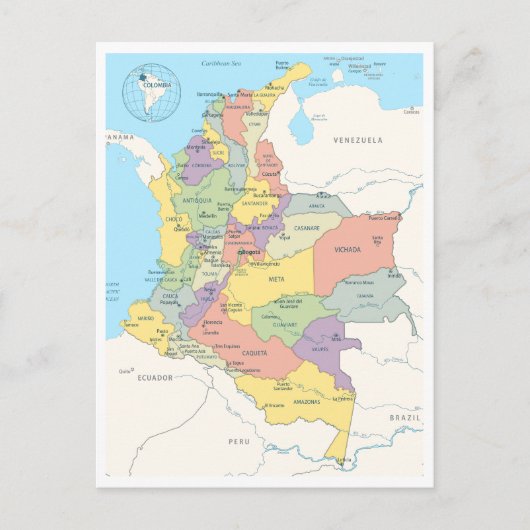 コロンビアの詳細地図 ポストカード (正面)