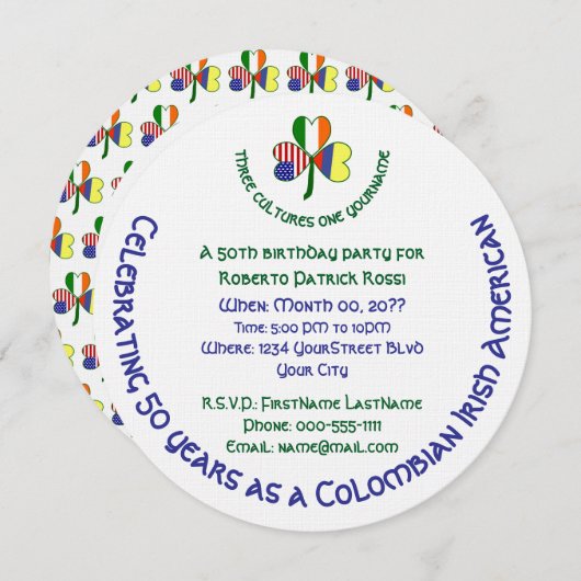 コロンビアアイリッシュアメリカンシャムロック誕生日 招待状 (正面/裏面)