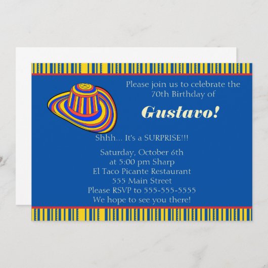 コロンビアアダルト誕生日招待状 招待状 (正面/裏面)