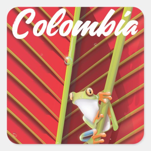 コロンビアアマガエル旅行ポスター スクエアシール (正面)