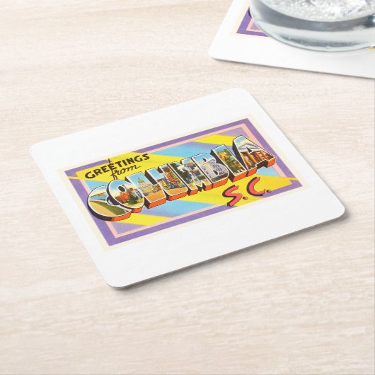 コロンビアサウスカロライナSCのヴィンテージ旅行郵便はがき スクエアペーパーコースター (アングル)