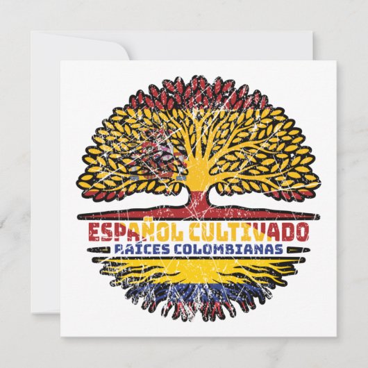コロンビアスペインのスペイン樹木根国旗 カード (正面)