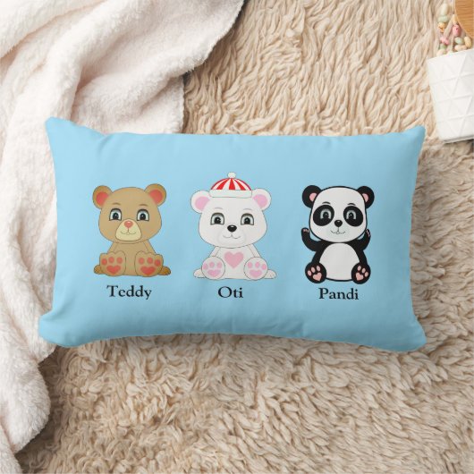 コロンビアブルーの可愛いクマの漫画3選 ランバークッション (ブランケット)