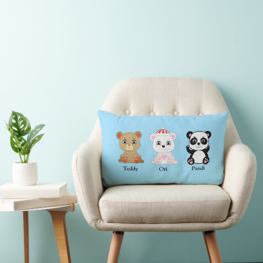 コロンビアブルーの可愛いクマの漫画3選 ランバークッション (椅子)