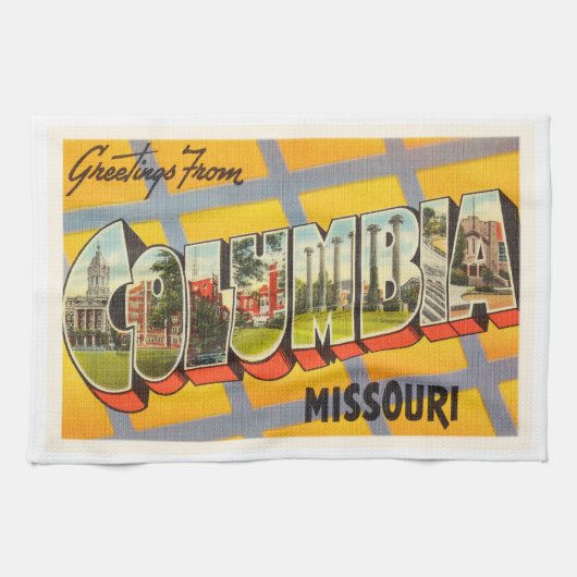 コロンビアミズーリMOの古いヴィンテージ旅行記念品 キッチンタオル (横)