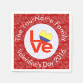 コロンビアレッドLOVEパーソナライズされた国旗 スタンダードカクテルナプキン (正面)