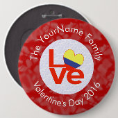 コロンビアレッドLOVEパーソナライズされた国旗 缶バッジ (正面&裏面)