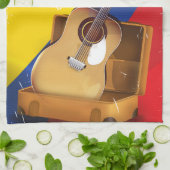 コロンビアヴィンテージバケーションギターポスター キッチンタオル (折り畳み)