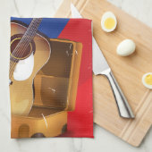 コロンビアヴィンテージバケーションギターポスター キッチンタオル (四つ折り)