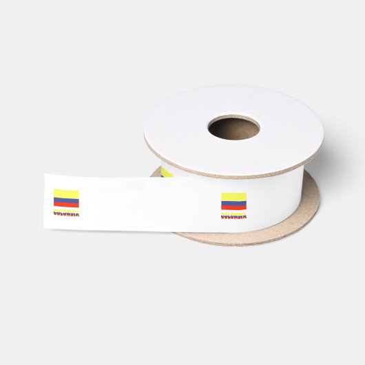コロンビア国旗とコロンビアの文字 サテンリボン (リール)