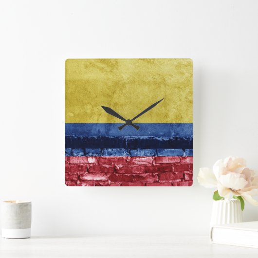 コロンビア国旗の壁 スクエア壁時計 (ホーム)