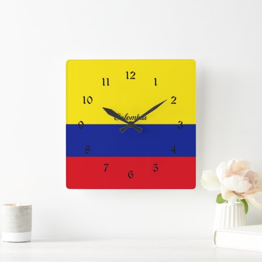 コロンビア国旗 スクエア壁時計 (ホーム)