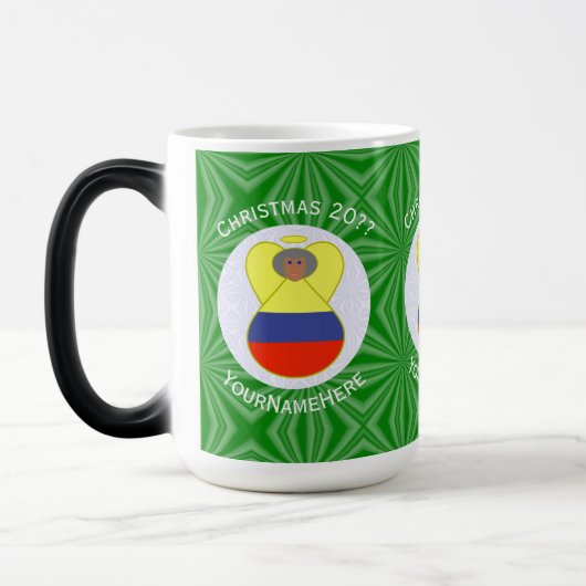 コロンビア国旗Abuelaクリスマスエンジェルのパーソナライズ モーフィングマグカップ (左)