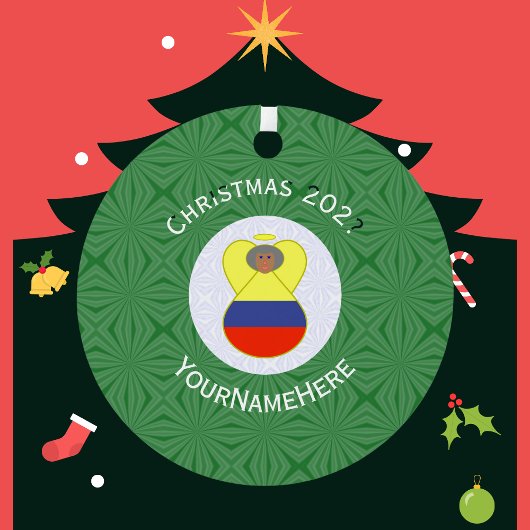 コロンビア国旗Christmas Angel Abuela Name Year メタルオーナメント