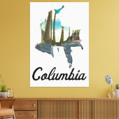 コロンビア地図と旅行のポスター キャンバスプリント (インサイチュ (リビング))