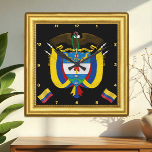 コロンビア時計 ゴールドフレーム エンブレム アンティーク スクエア壁時計