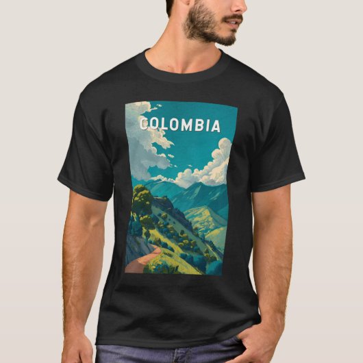 コロンビア イラスト 旅行 アート ヴィンテージ Tシャツ (正面)
