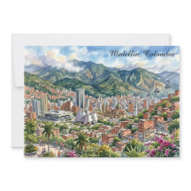 コロンビア メデジン全景 水彩画アート