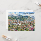コロンビア メデジン全景 水彩画アート カード (正面/裏面インサイチュ)