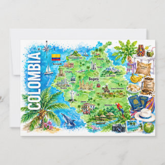 コロンビア 水彩画 旅行地図 ポストカード