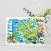 コロンビア 水彩画 旅行地図 ポストカード (スタンド正面)