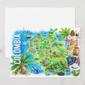 コロンビア 水彩画 旅行地図 ポストカード (正面/裏面)