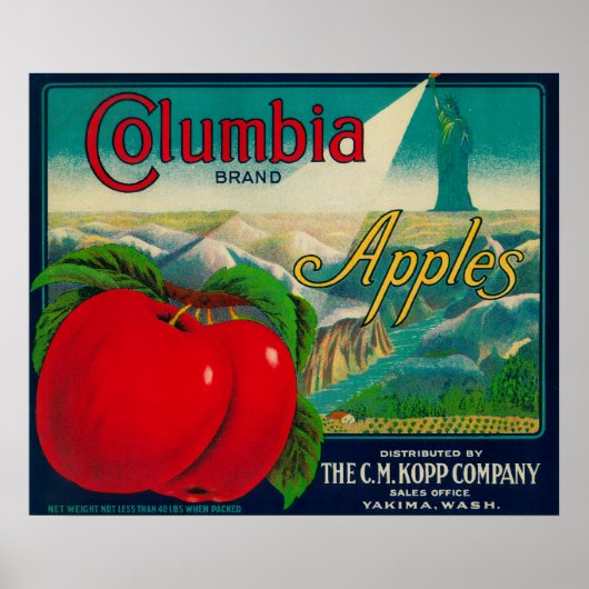 コロンビアApple Crate LabelYakima, WA ポスター (正面)