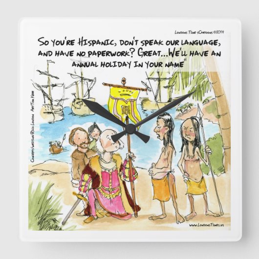 コロンブスが米国の壁時計におもしろい移住 スクエア壁時計 (正面)