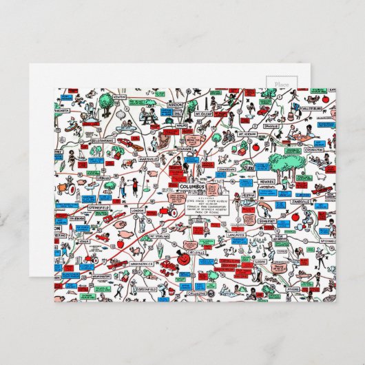 コロンブススプリングフィールドニュアークのレトロ60s漫画の地図 ポストカード (正面/裏面)