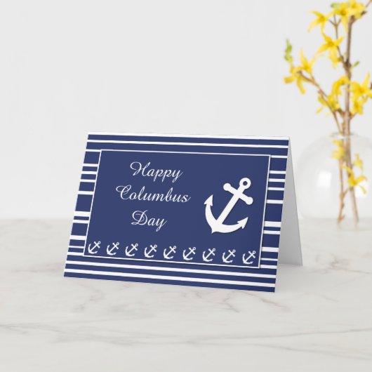 コロンブス記念日、航海のないかりは縞で飾り、 カード (黄色い花)