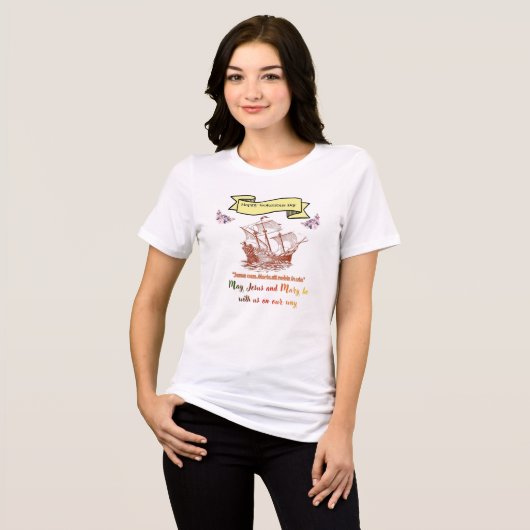 コロンブス・デーおめでとう トライブレンドTシャツ (正面全面)