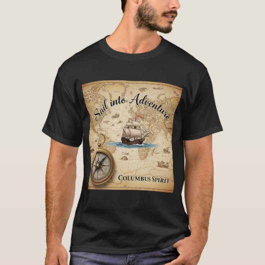 コロンブス・デー冒険地図ヴィンテージTシャツ Tシャツ (正面)