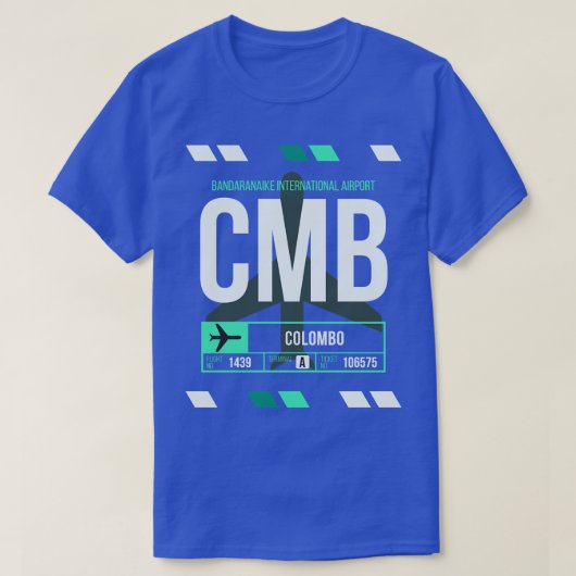 コロンボCMB空港コード手荷物ラベル Tシャツ (デザイン正面)