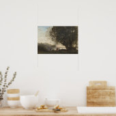 コロー – 木の下で踊る、湖の端1865 ポスター (キッチン)