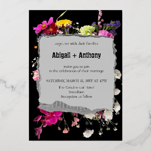 コンエレガント縁どクリースタイリッシュト付付 箔招待状 (正面)