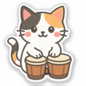 コンガ柄三毛猫のパーカッション・ビート シール (正面)